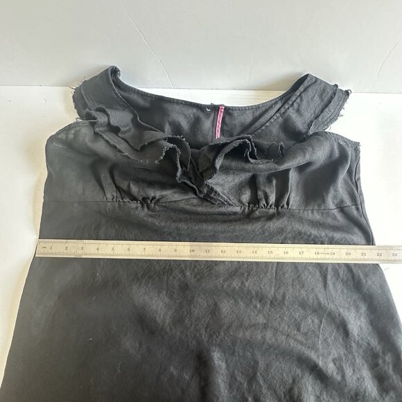 Liz Clayborne Linen Babydoll Top Wmn 16-18? Black Ruffle Raw Hem Minimalist READ - Picture 9 of 11